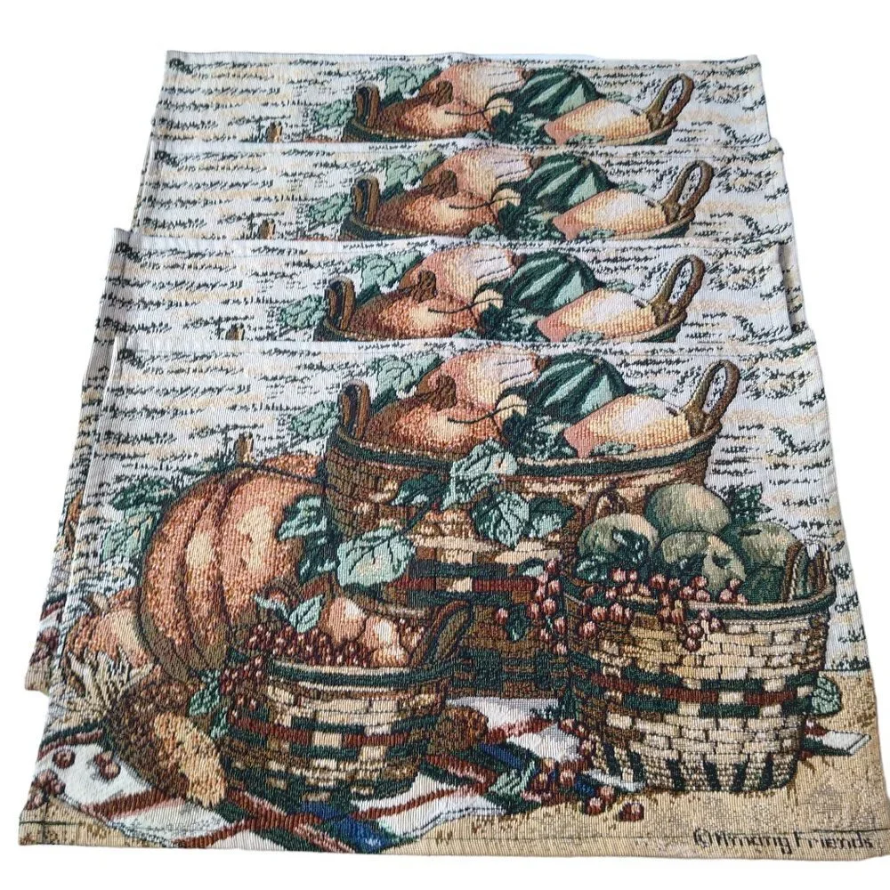 Four Rectangular Among Friends Fall Pumpkin Harvest Tapestry Placemats